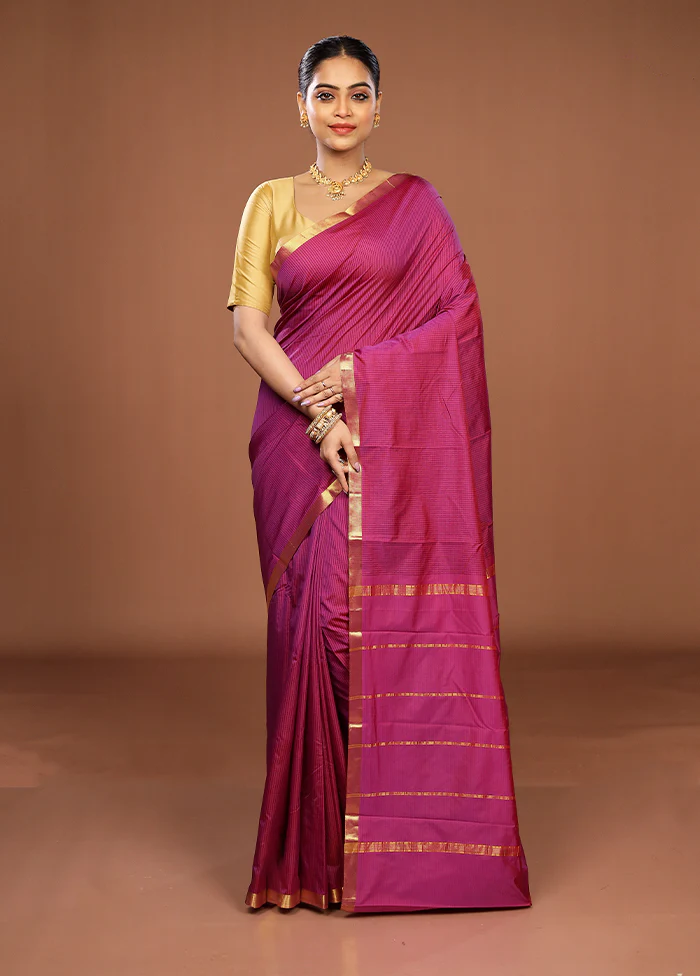 Purple Kanjivaram Silk Saree With Blouse Piece - Image 2