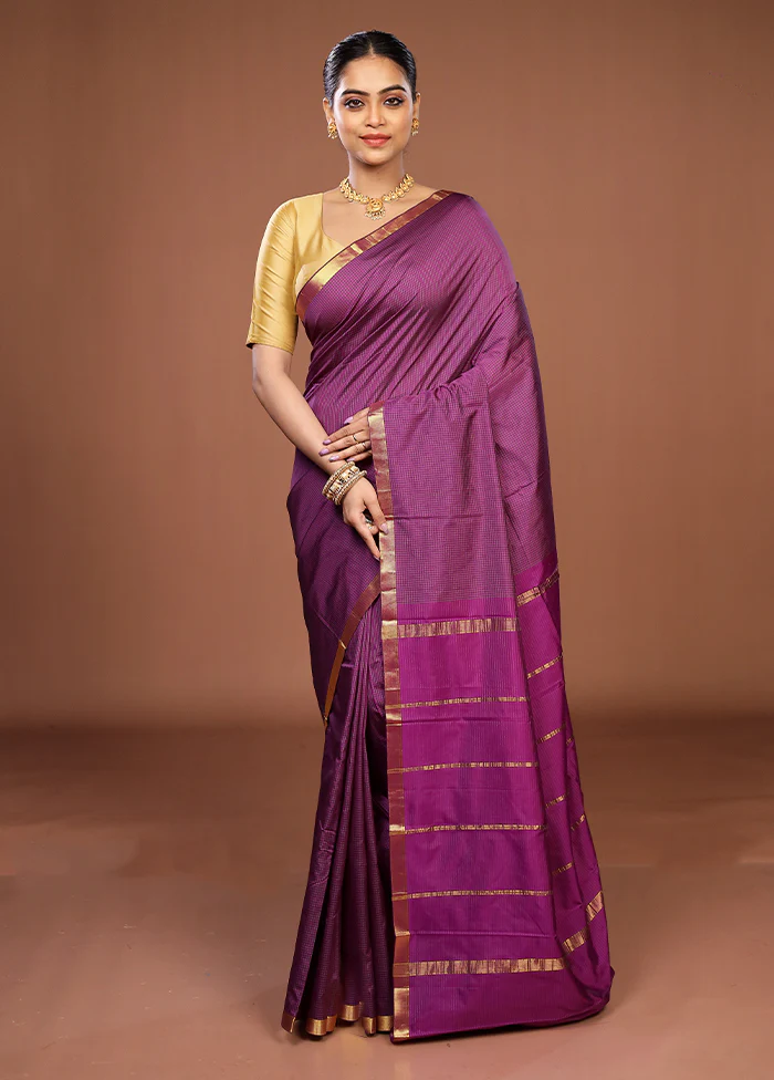 Purple Kanjivaram Silk Saree With Blouse Piece - Image 2