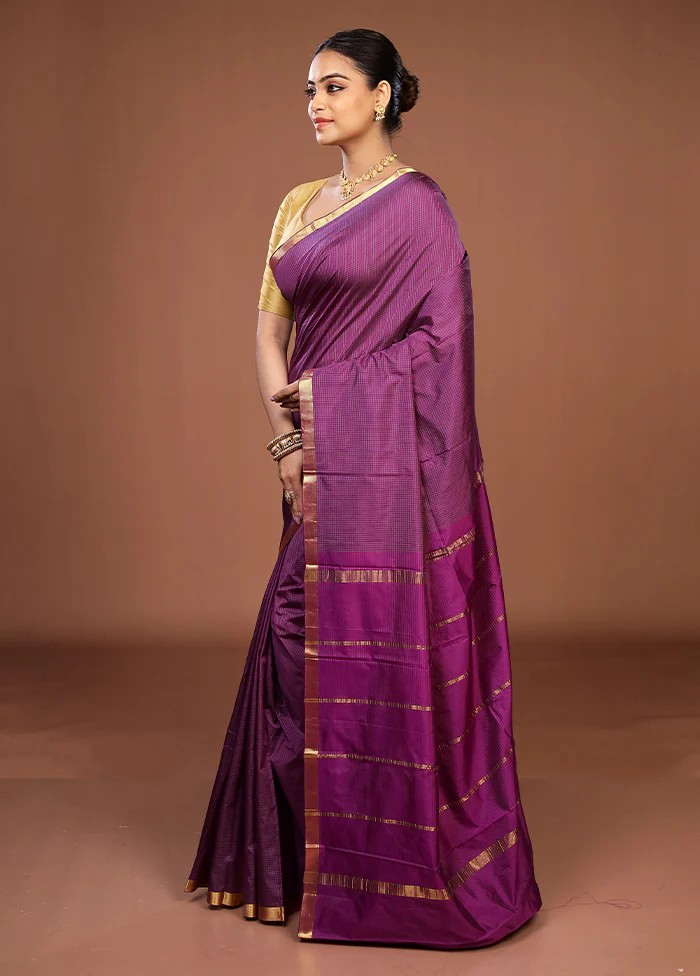 Purple Kanjivaram Silk Saree With Blouse Piece - Image 4
