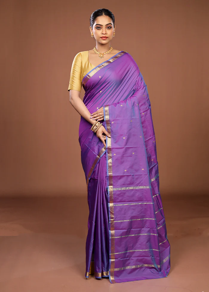 Purple Kanjivaram Silk Saree With Blouse Piece - Image 2