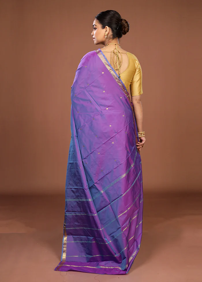 Purple Kanjivaram Silk Saree With Blouse Piece - Image 3