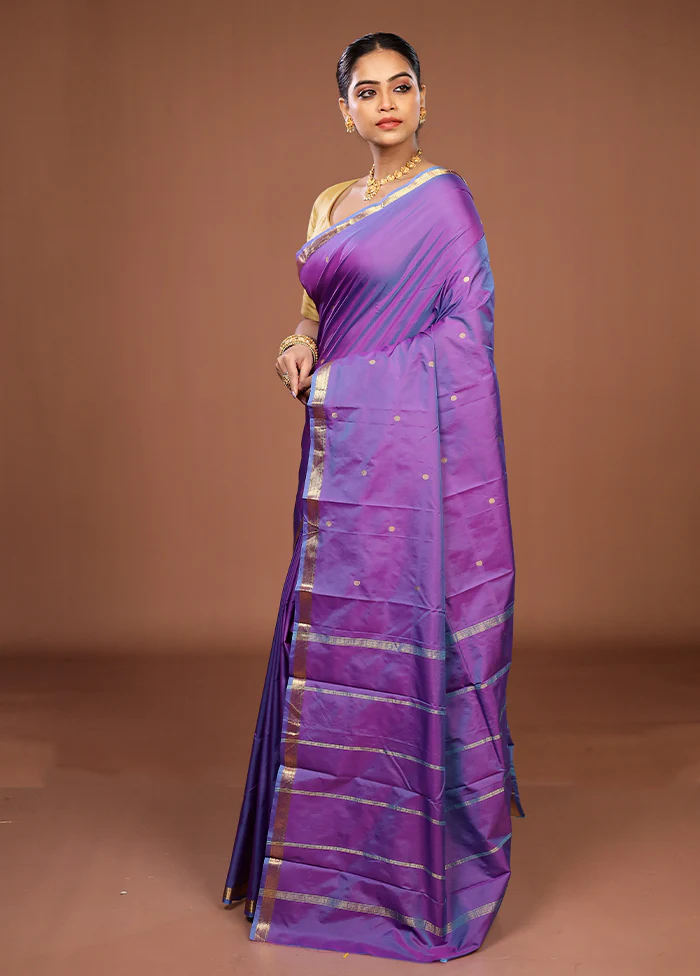 Purple Kanjivaram Silk Saree With Blouse Piece - Image 4