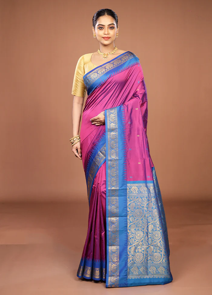 Purple Kanjivaram Silk Saree With Blouse Piece - Image 2