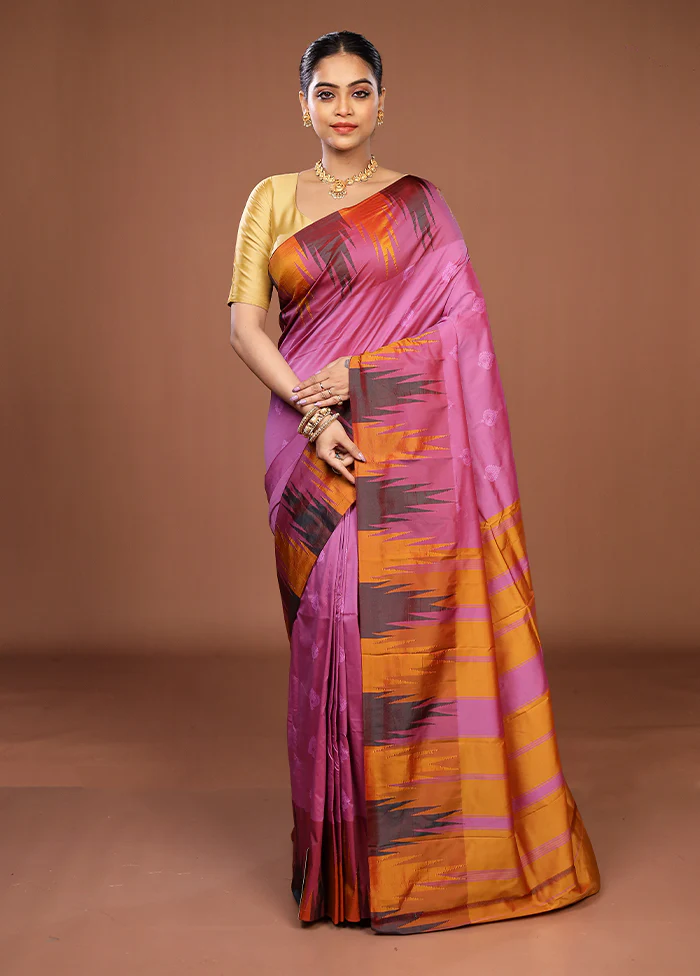 Purple Kanjivaram Silk Saree With Blouse Piece - Image 2