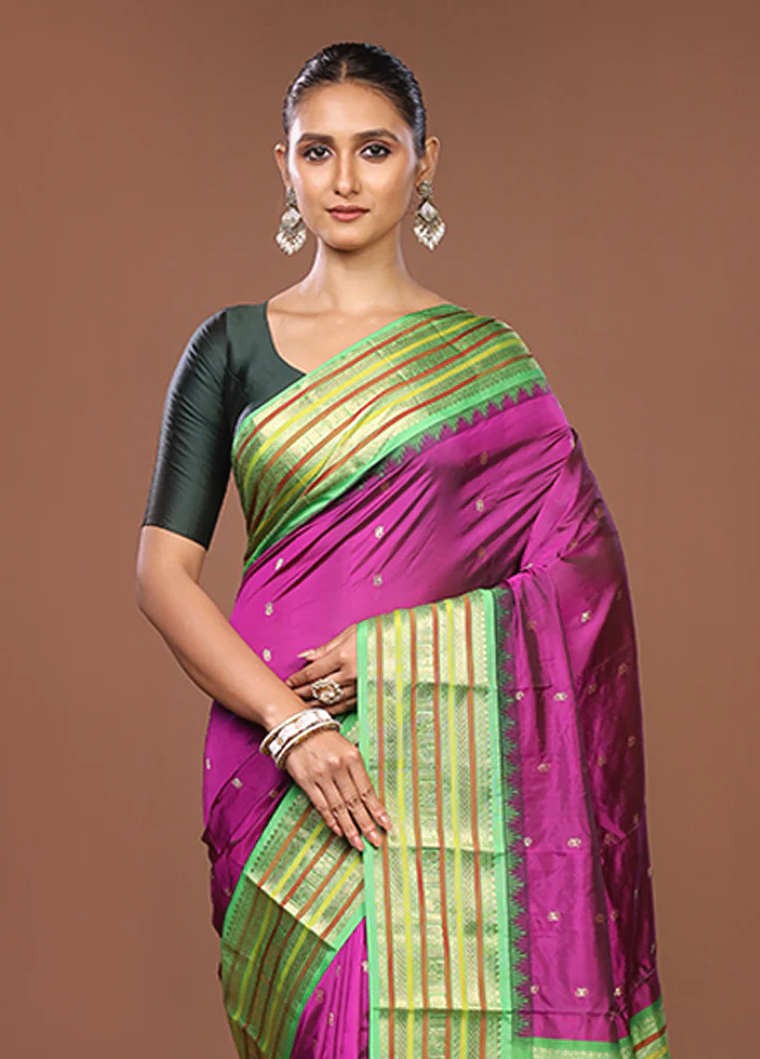 Purple Kanjivaram Silk Saree With Blouse Piece