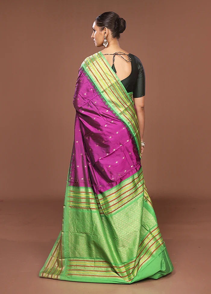 Purple Kanjivaram Silk Saree With Blouse Piece - Image 3