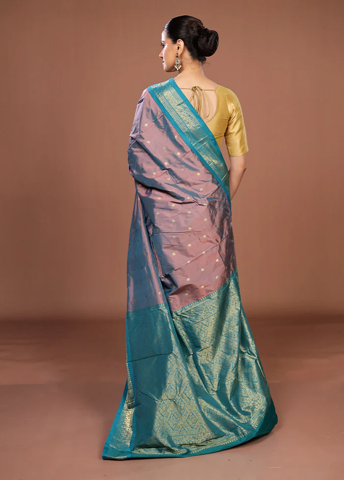 Purple Kanjivaram Silk Saree With Blouse Piece - Image 3