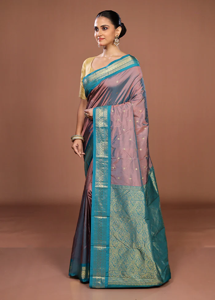 Purple Kanjivaram Silk Saree With Blouse Piece - Image 4