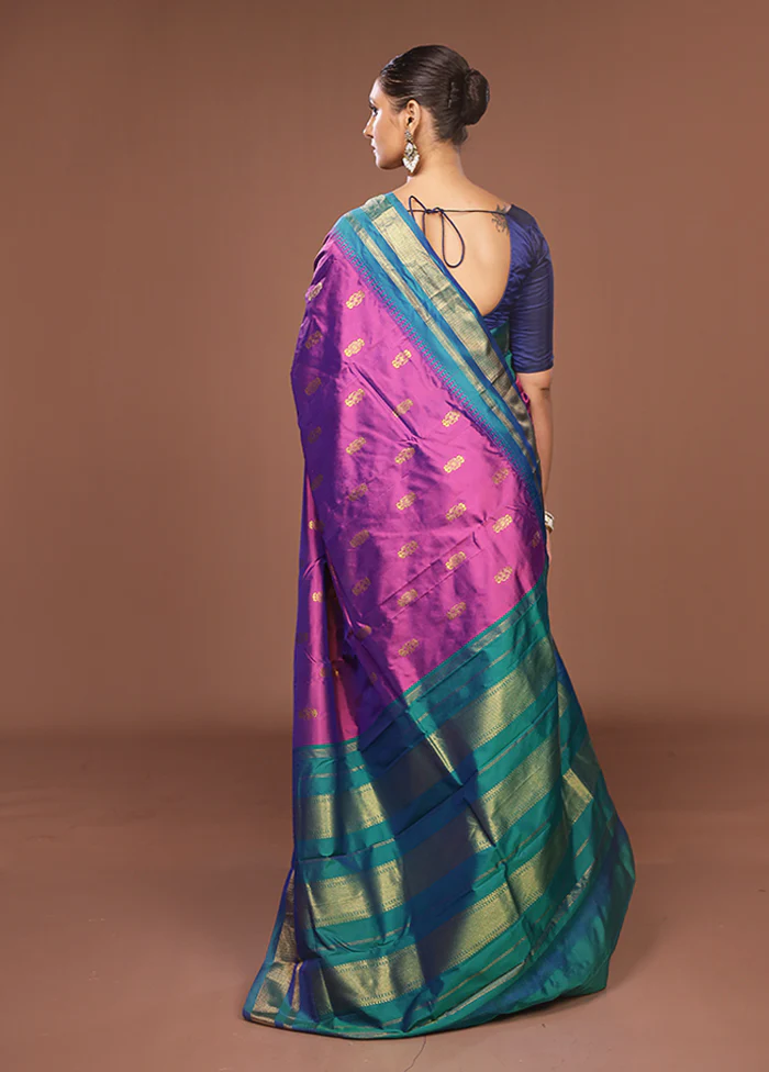 Purple Kanjivaram Silk Saree With Blouse Piece - Image 3