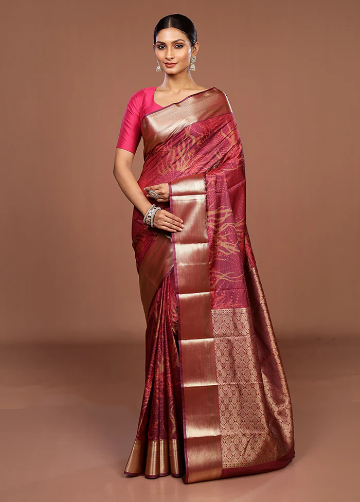 Purple Kanjivaram Silk Saree With Blouse Piece - Image 2