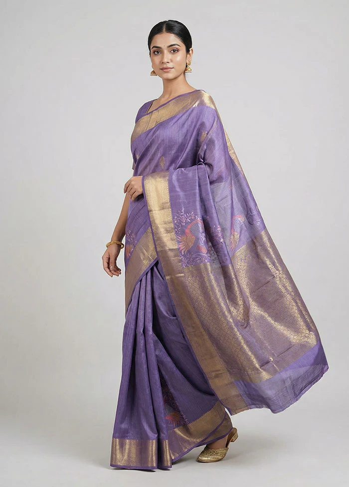 Purple Kanjivaram Silk Saree With Blouse Piece