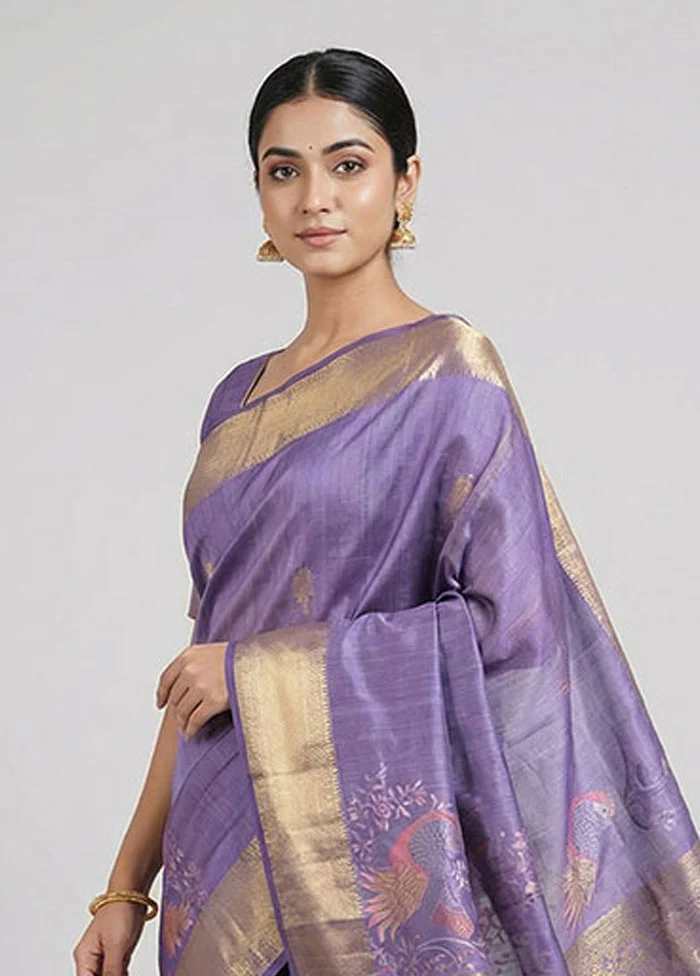 Purple Kanjivaram Silk Saree With Blouse Piece - Image 2