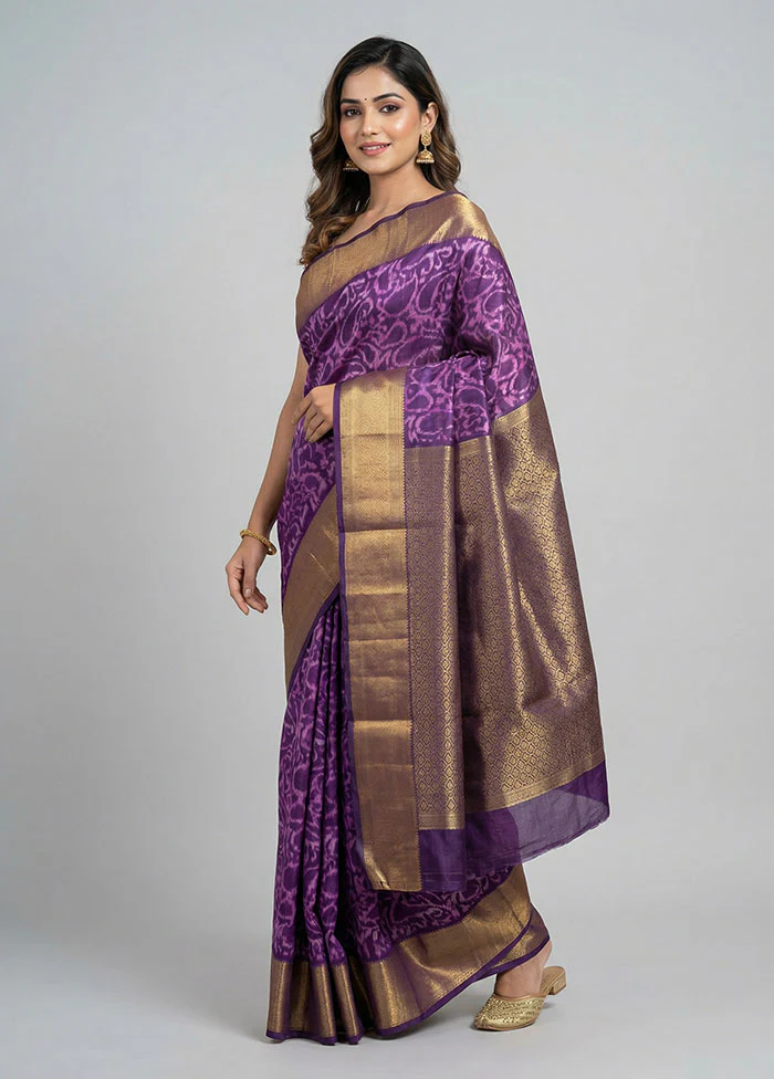 Purple Kanjivaram Silk Saree With Blouse Piece
