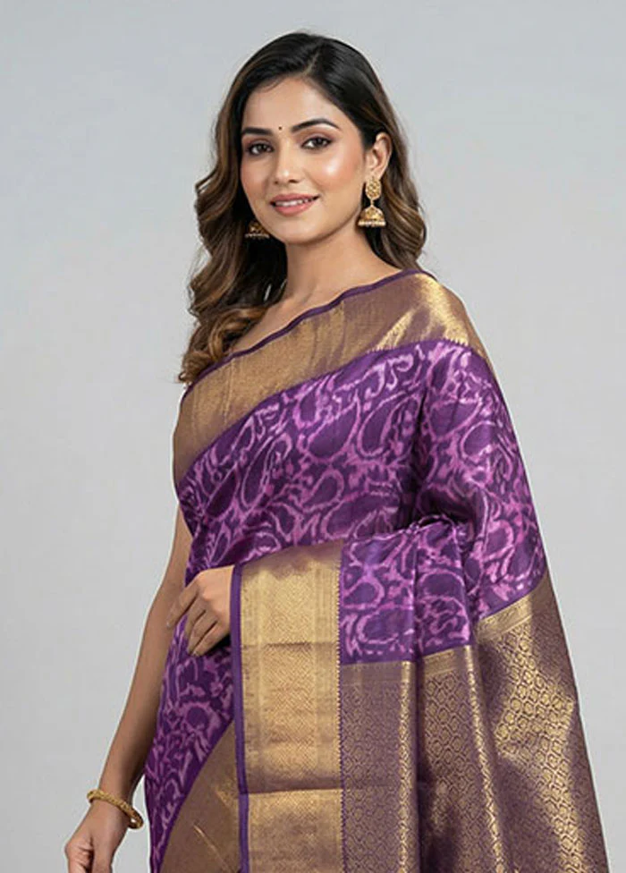 Purple Kanjivaram Silk Saree With Blouse Piece - Image 2