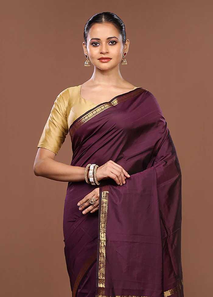 Purple Kanjivaram Silk Saree With Blouse Piece