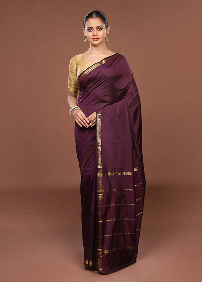 Purple Kanjivaram Silk Saree With Blouse Piece - Image 2