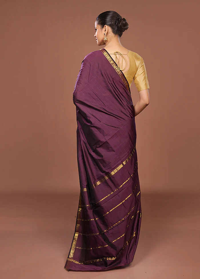 Purple Kanjivaram Silk Saree With Blouse Piece - Image 3