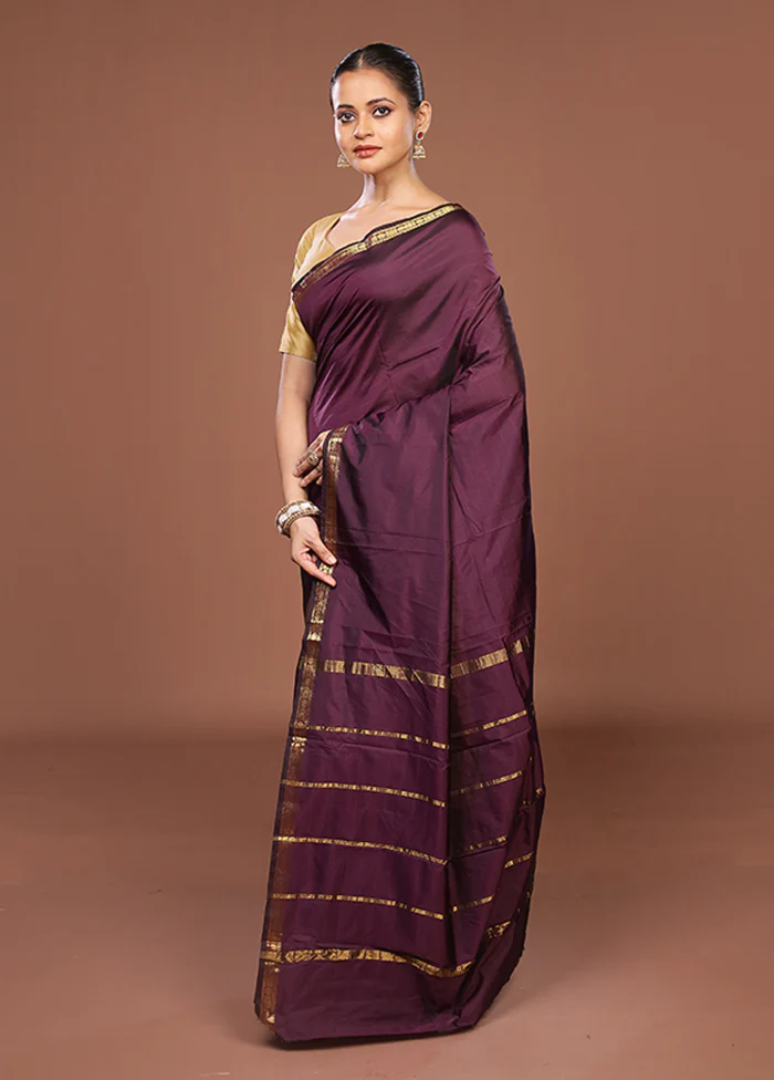 Purple Kanjivaram Silk Saree With Blouse Piece - Image 4