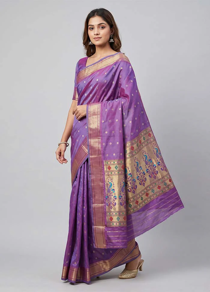 Purple Kanjivaram Silk Saree With Blouse Piece