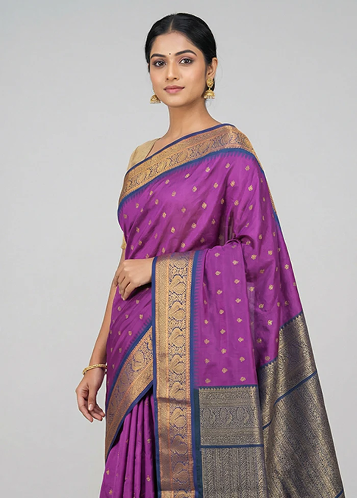 Purple Kanjivaram Silk Saree With Blouse Piece - Image 2
