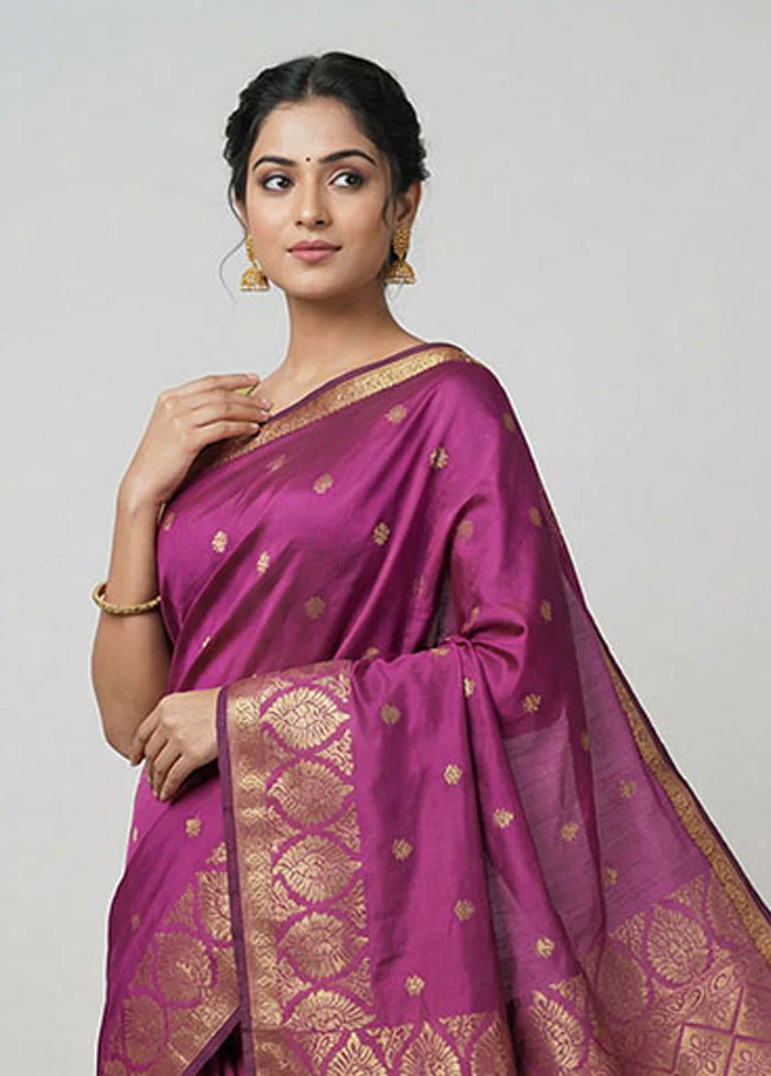 Purple Kanjivaram Silk Saree With Blouse Piece - Image 2