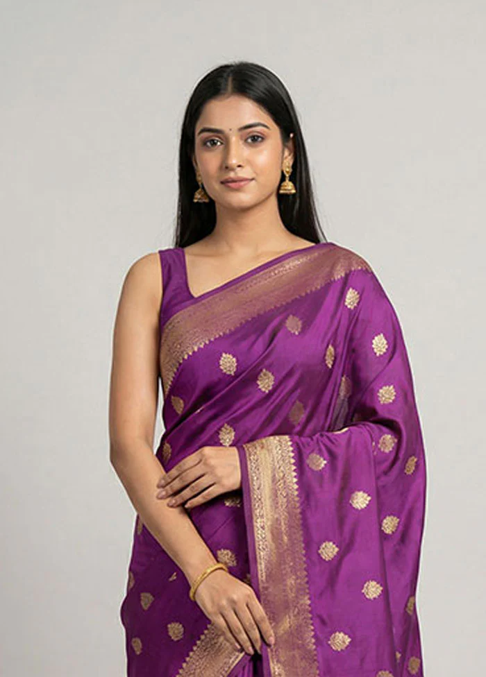 Purple Kanjivaram Silk Saree With Blouse Piece - Image 2