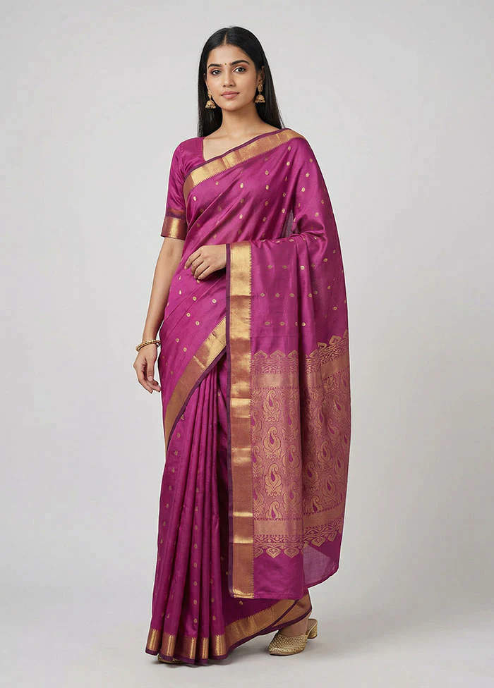 Purple Kanjivaram Silk Saree With Blouse Piece