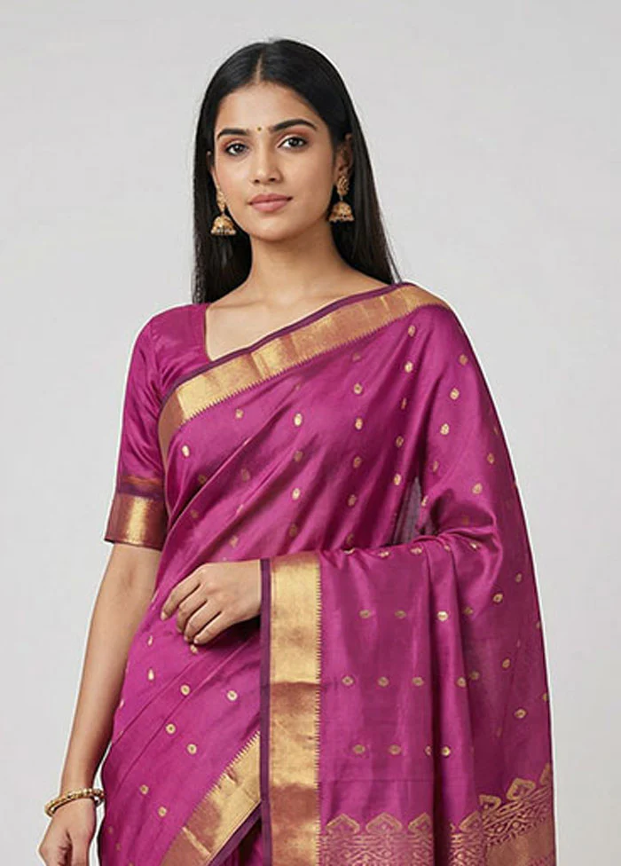 Purple Kanjivaram Silk Saree With Blouse Piece - Image 2