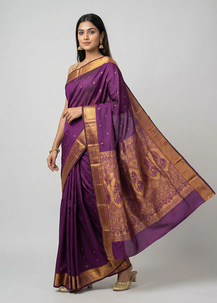 Purple Kanjivaram Silk Saree With Blouse Piece