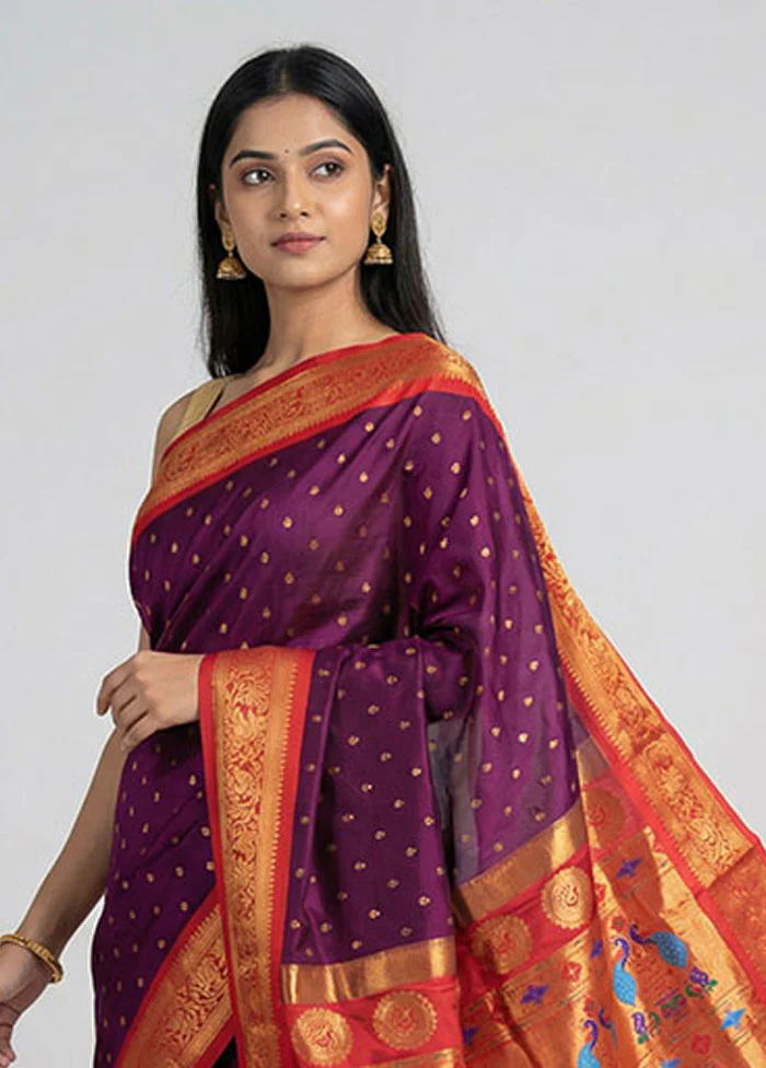 Purple Kanjivaram Silk Saree With Blouse Piece - Image 2
