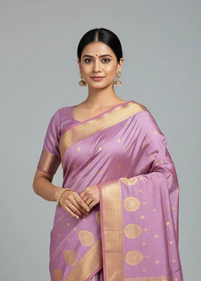 Purple Kanjivaram Silk Saree With Blouse Piece - Image 2