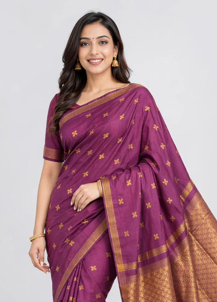 Purple Kanjivaram Silk Saree With Blouse Piece - Image 2