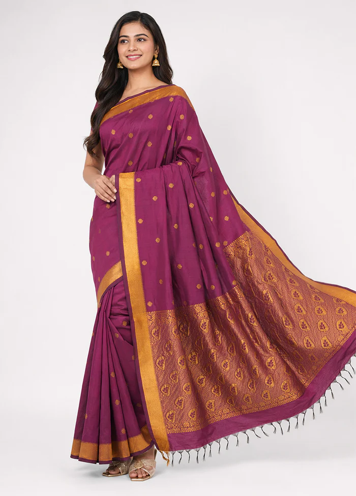 Purple Kanjivaram Silk Saree With Blouse Piece