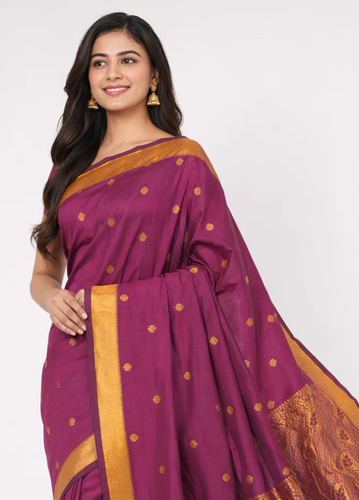 Purple Kanjivaram Silk Saree With Blouse Piece - Image 2