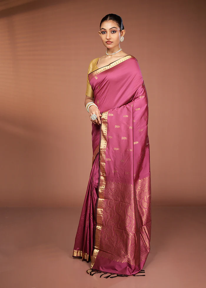 Purple Kanjivaram Silk Saree With Blouse Piece - Image 4