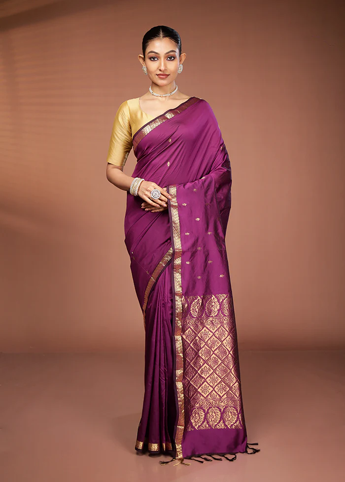 Purple Kanjivaram Silk Saree With Blouse Piece - Image 2