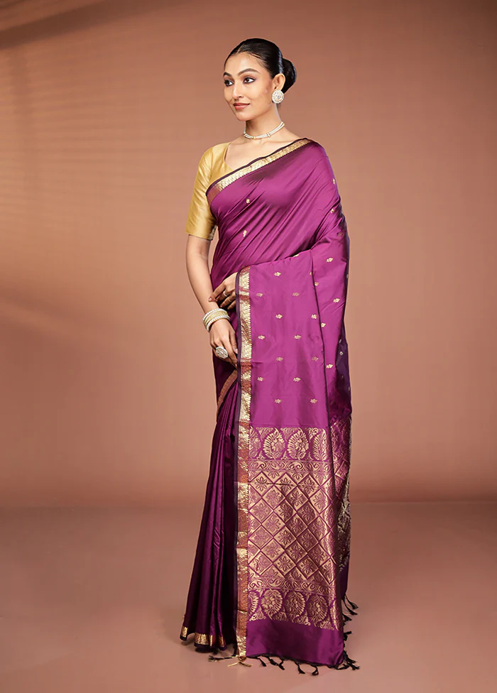 Purple Kanjivaram Silk Saree With Blouse Piece - Image 4