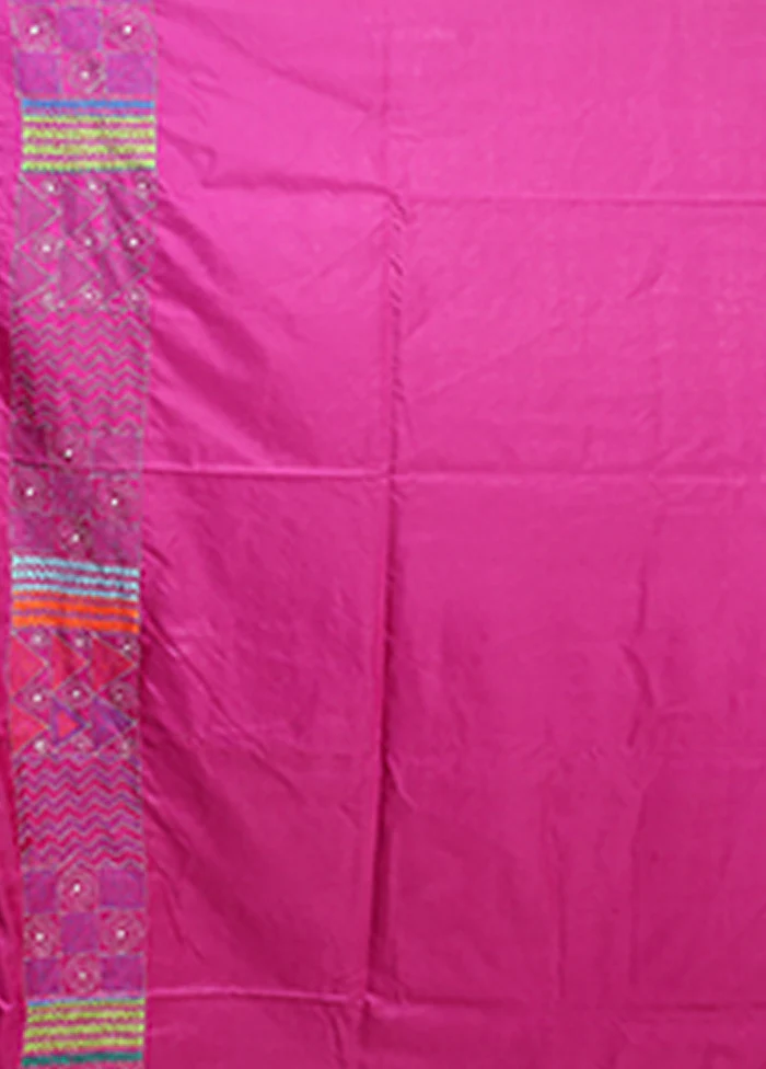 Purple Kantha Stitch Silk Saree With Blouse Piece - Image 5