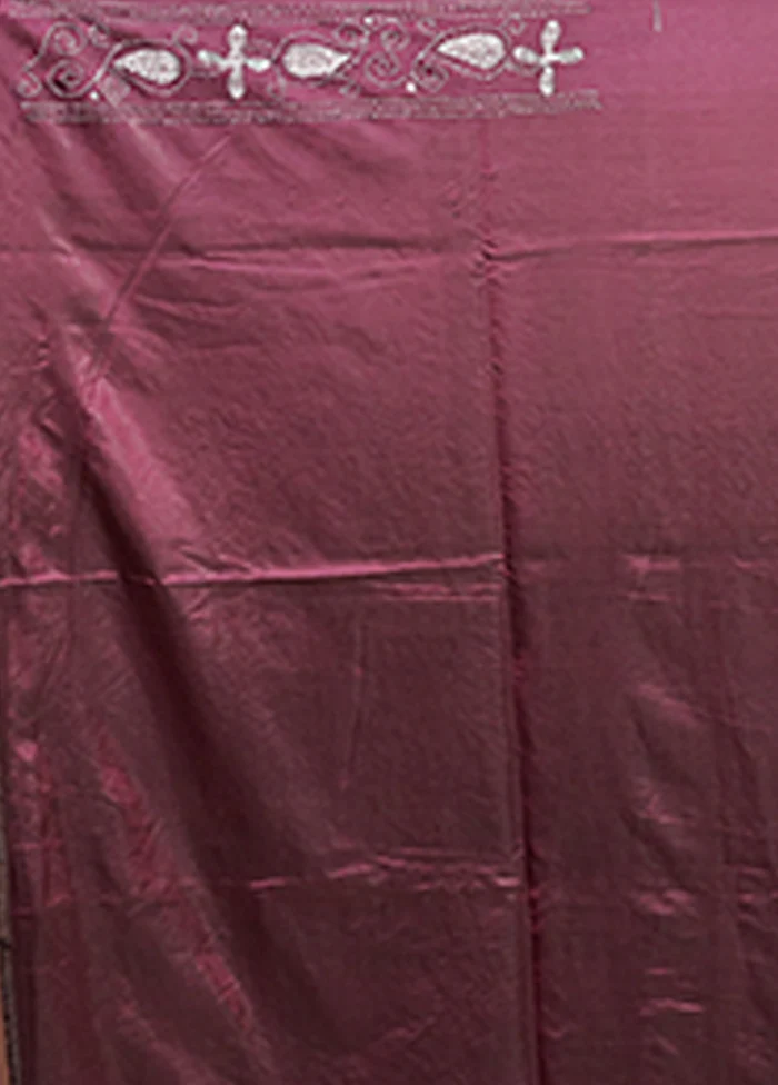 Purple Kantha Stitch Silk Saree With Blouse Piece - Image 5