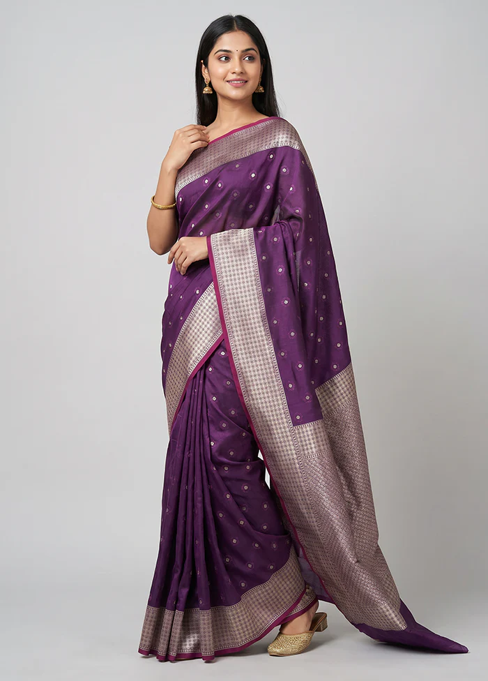 Purple Katan Silk Saree With Blouse Piece