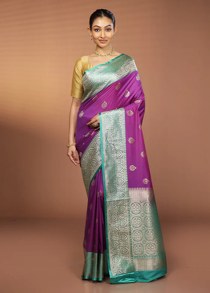 Purple Katan Silk Saree With Blouse Piece - Image 2