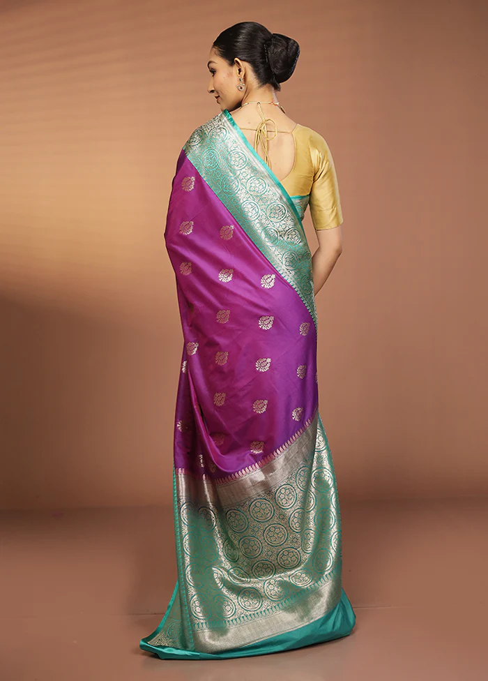 Purple Katan Silk Saree With Blouse Piece - Image 3