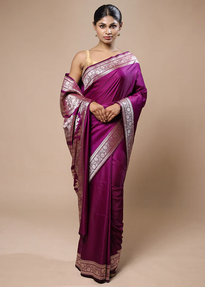 Purple Katan Silk Saree With Blouse Piece - Image 2