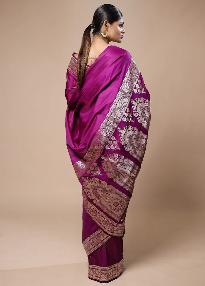 Purple Katan Silk Saree With Blouse Piece - Image 3