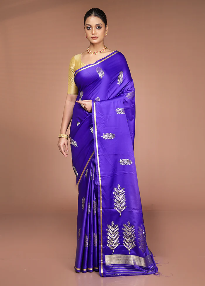 Purple Katan Silk Saree With Blouse Piece - Image 2