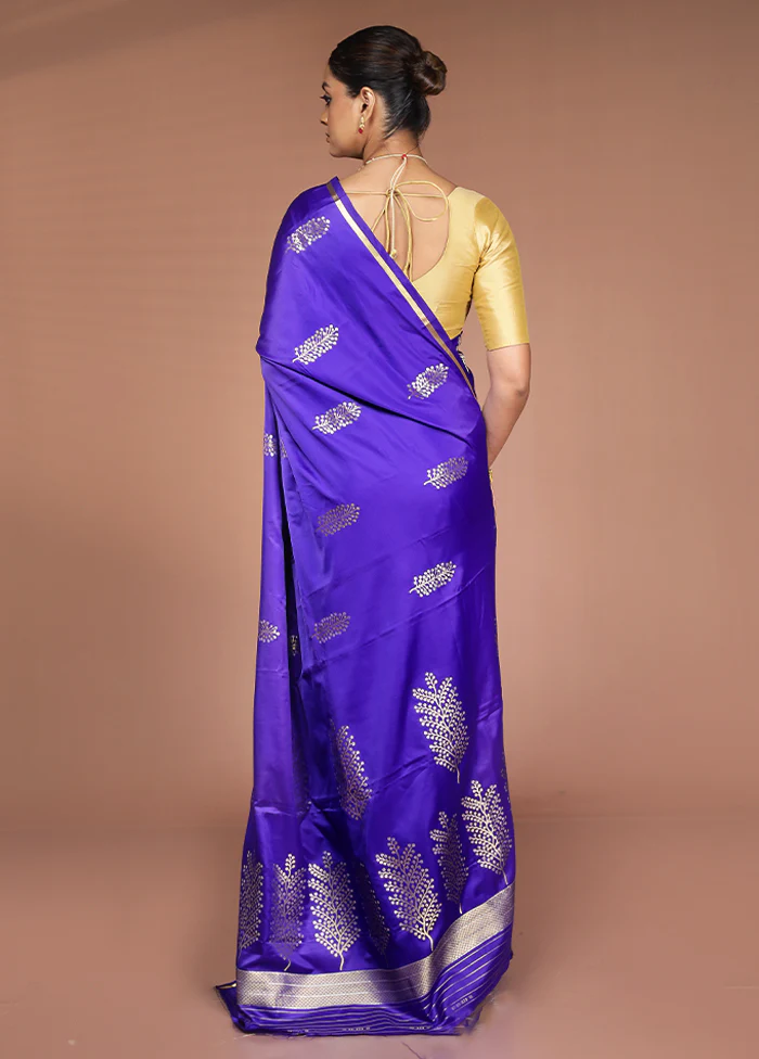 Purple Katan Silk Saree With Blouse Piece - Image 3