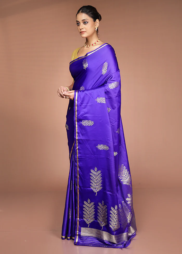 Purple Katan Silk Saree With Blouse Piece - Image 4