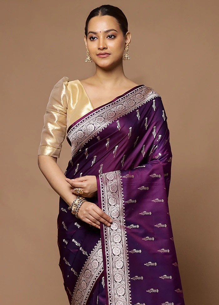 Purple Katan Silk Saree With Blouse Piece - Image 2