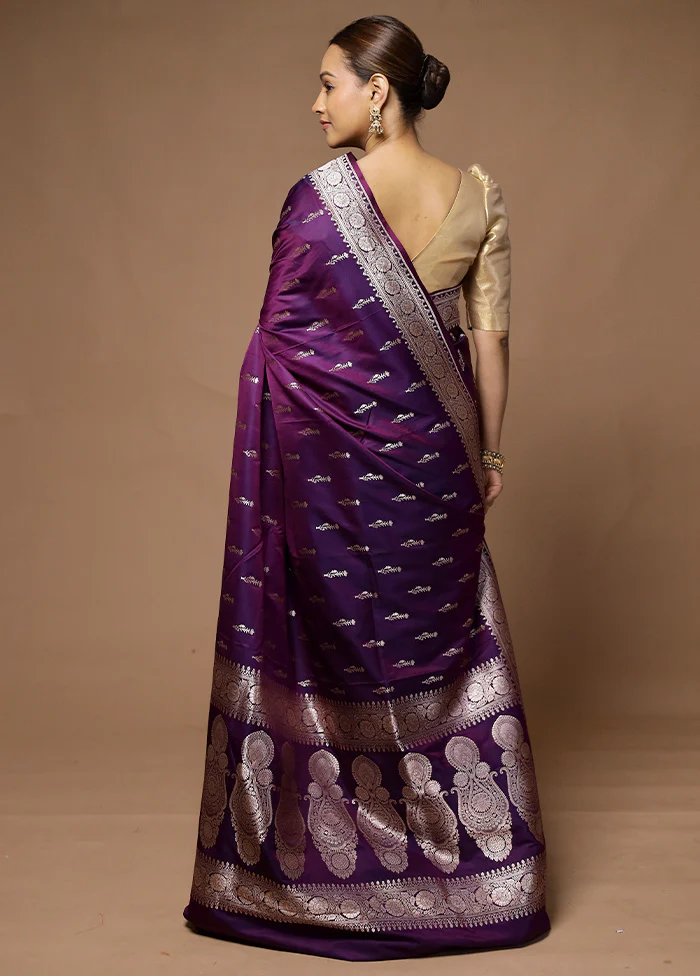 Purple Katan Silk Saree With Blouse Piece - Image 3