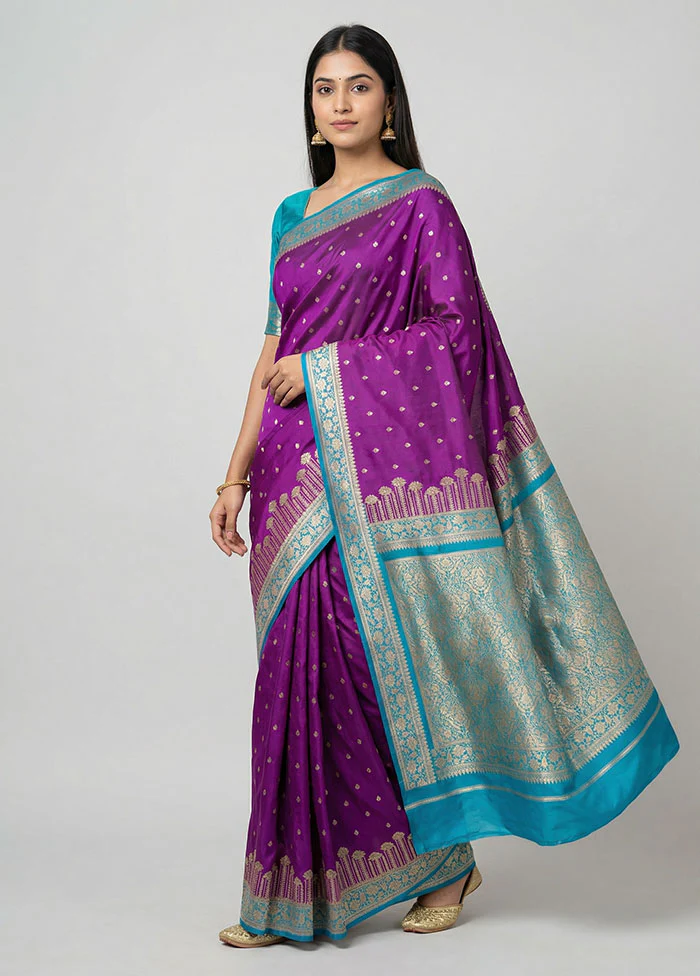 Purple Katan Silk Saree With Blouse Piece
